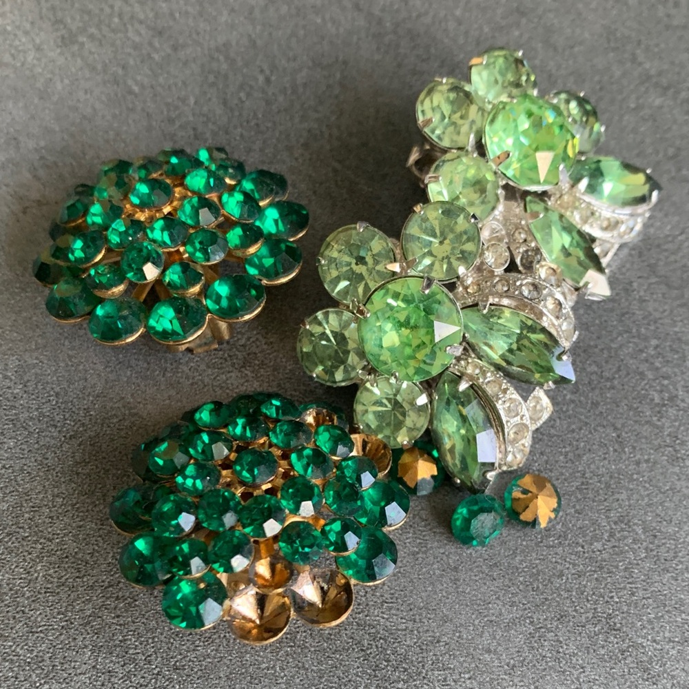 Green Crystal Floral Cluster earrings Sets